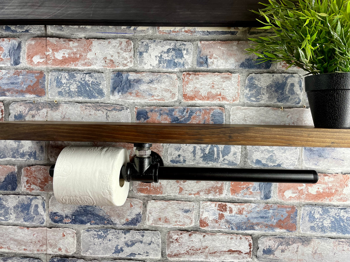 Handmade industrial style bathroom toilet roll holder &amp; towel rail.