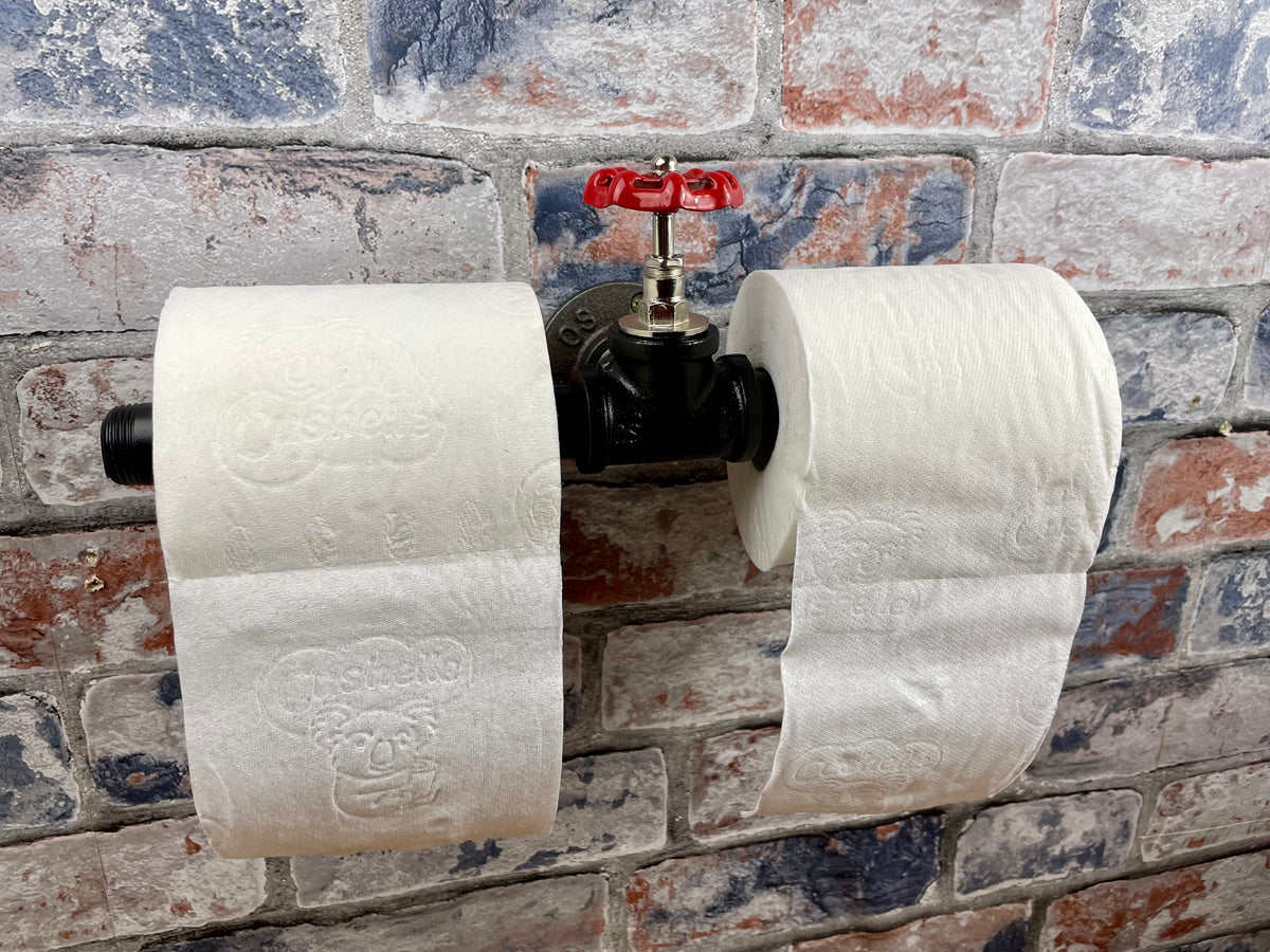 Industrial Style Pipework Double Toilet Roll Holder With Valve

Made to order industrial style metal pipework double toilet roll holder in a choice of colours. Handmade by Splintered Furniture