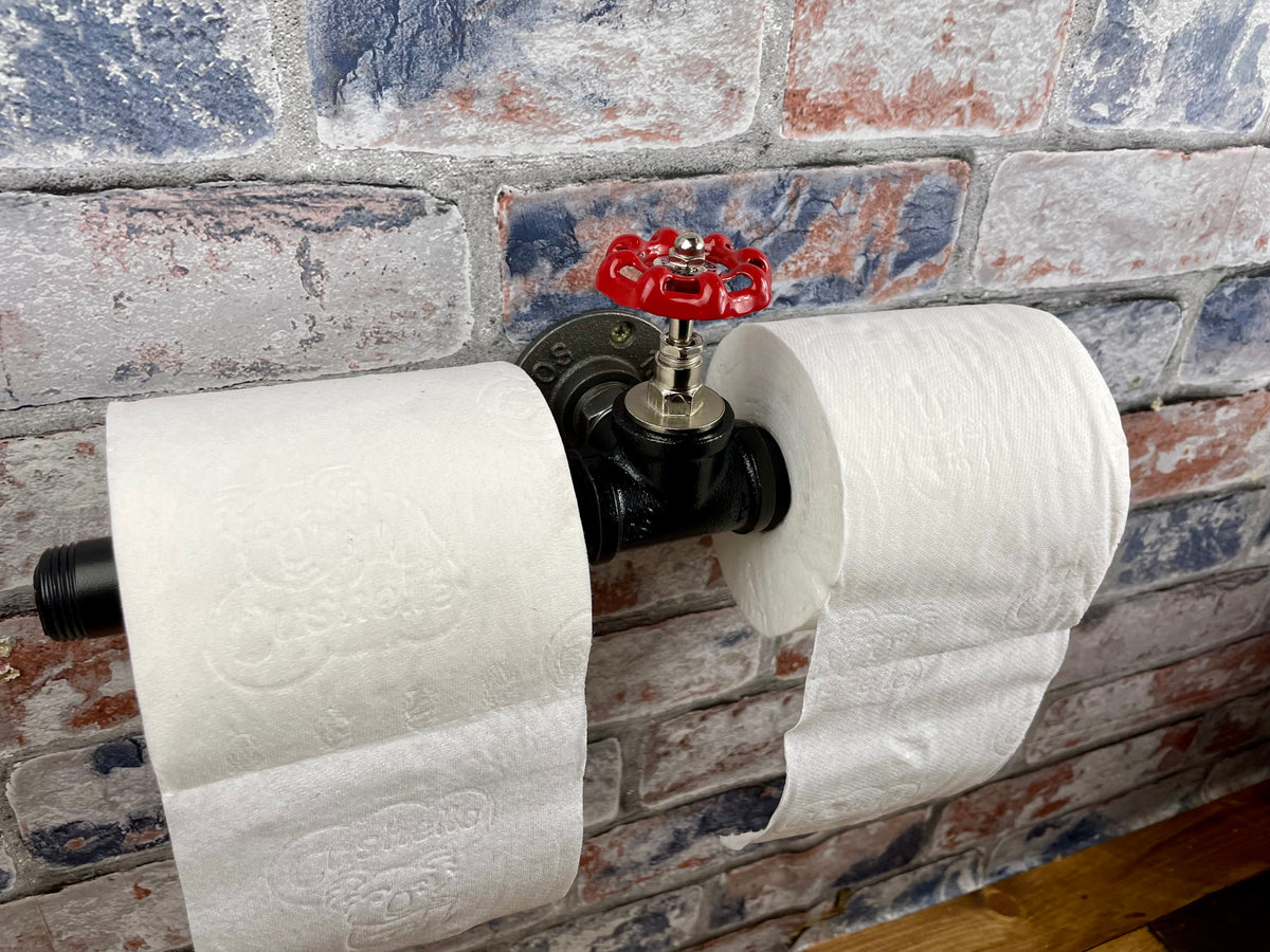 Industrial Style Pipework Double Toilet Roll Holder With Valve

Made to order industrial style metal pipework double toilet roll holder in a choice of colours. Handmade by Splintered Furniture