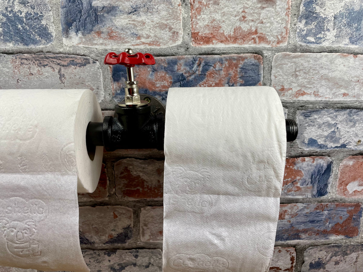 Industrial Style Pipework Double Toilet Roll Holder With Valve

Made to order industrial style metal pipework double toilet roll holder in a choice of colours. Handmade by Splintered Furniture
