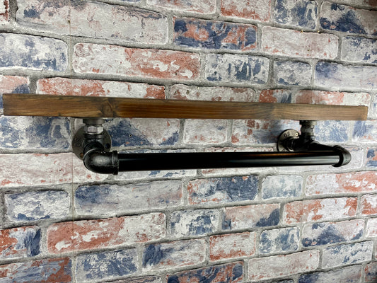 Handmade industrial style clothing rail with shelf.

Made from solid wood and metal industrial style pipework, this unit is perfect for industrial or loft living style bedrooms and hallways