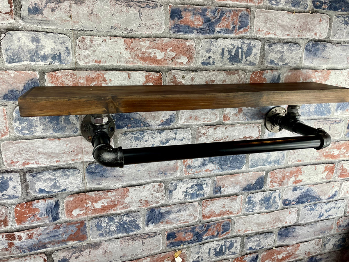 Handmade industrial style clothing rail with shelf.

Made from solid wood and metal industrial style pipework, this unit is perfect for industrial or loft living style bedrooms and hallways