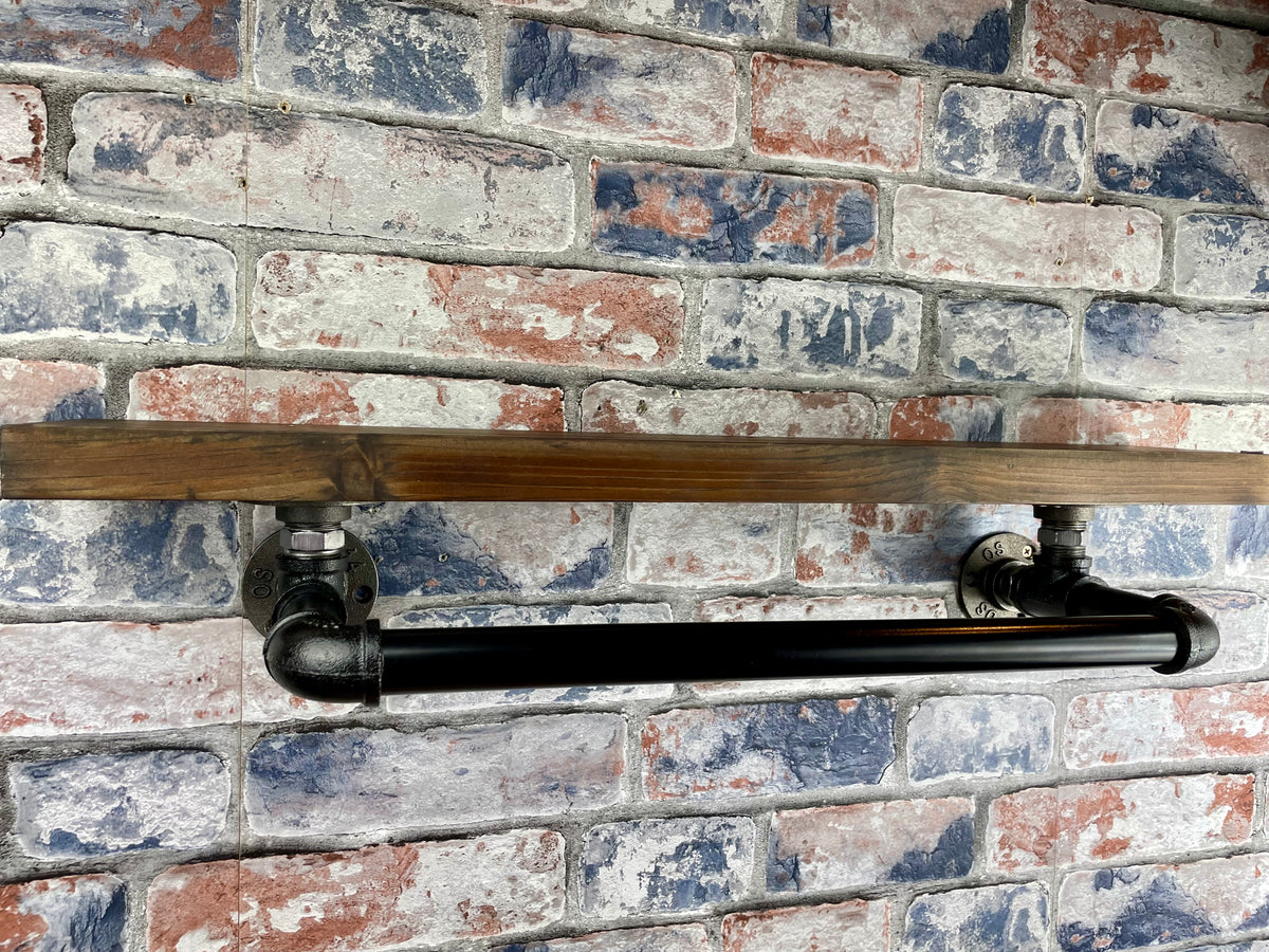 Handmade industrial style clothing rail with shelf.

Made from solid wood and metal industrial style pipework, this unit is perfect for industrial or loft living style bedrooms and hallways