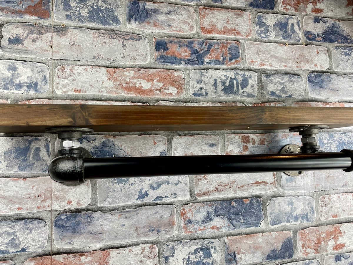 Handmade industrial style clothing rail with shelf.

Made from solid wood and metal industrial style pipework, this unit is perfect for industrial or loft living style bedrooms and hallways